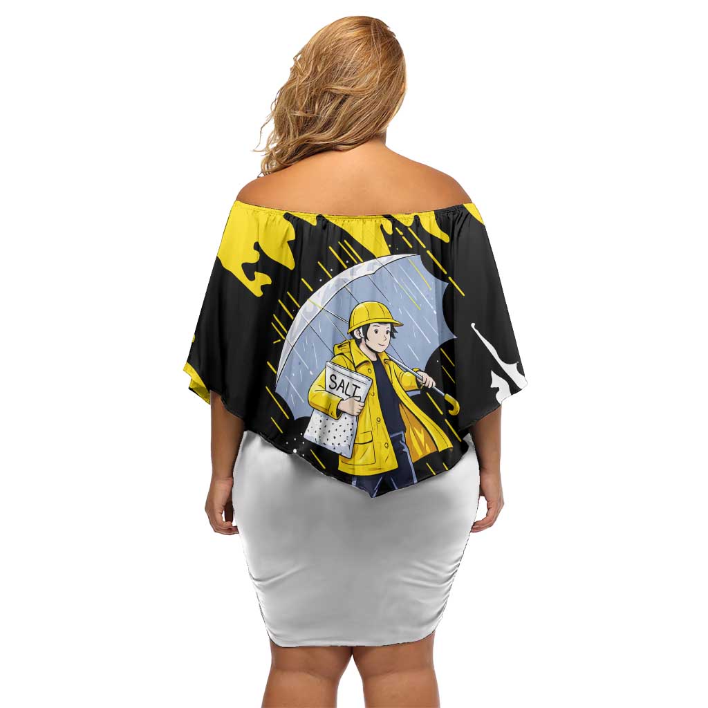 Be Salty Melt Ice Off Shoulder Short Dress with Bold Splash Pattern