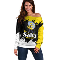 Be Salty Melt Ice Off Shoulder Sweater with Bold Splash Pattern