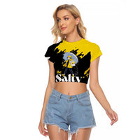 Be Salty Melt Ice Raglan Cropped T Shirt with Bold Splash Pattern