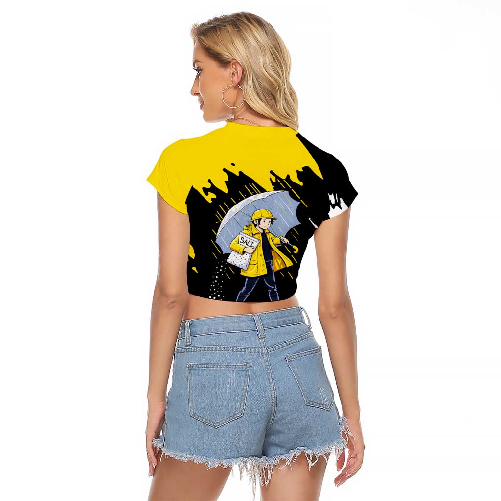 Be Salty Melt Ice Raglan Cropped T Shirt with Bold Splash Pattern