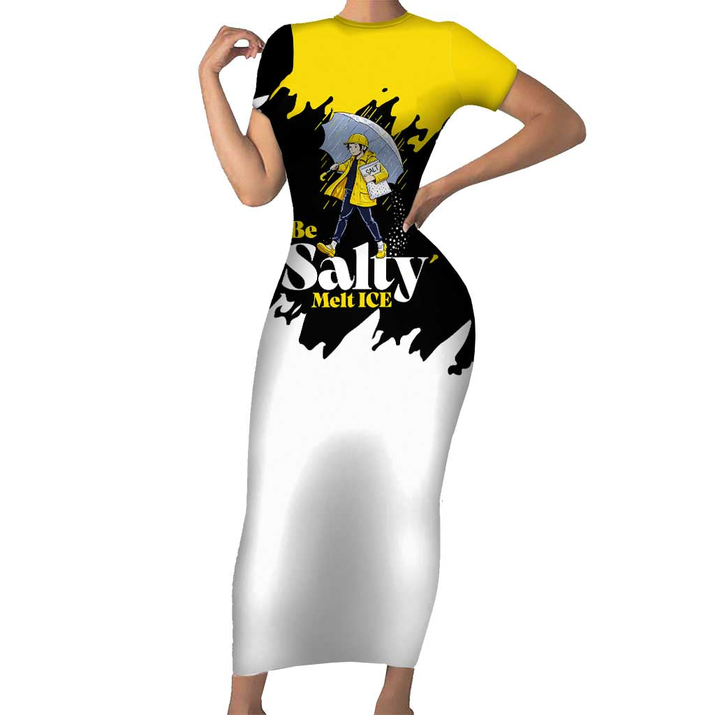 Be Salty Melt Ice Short Sleeve Bodycon Dress with Bold Splash Pattern