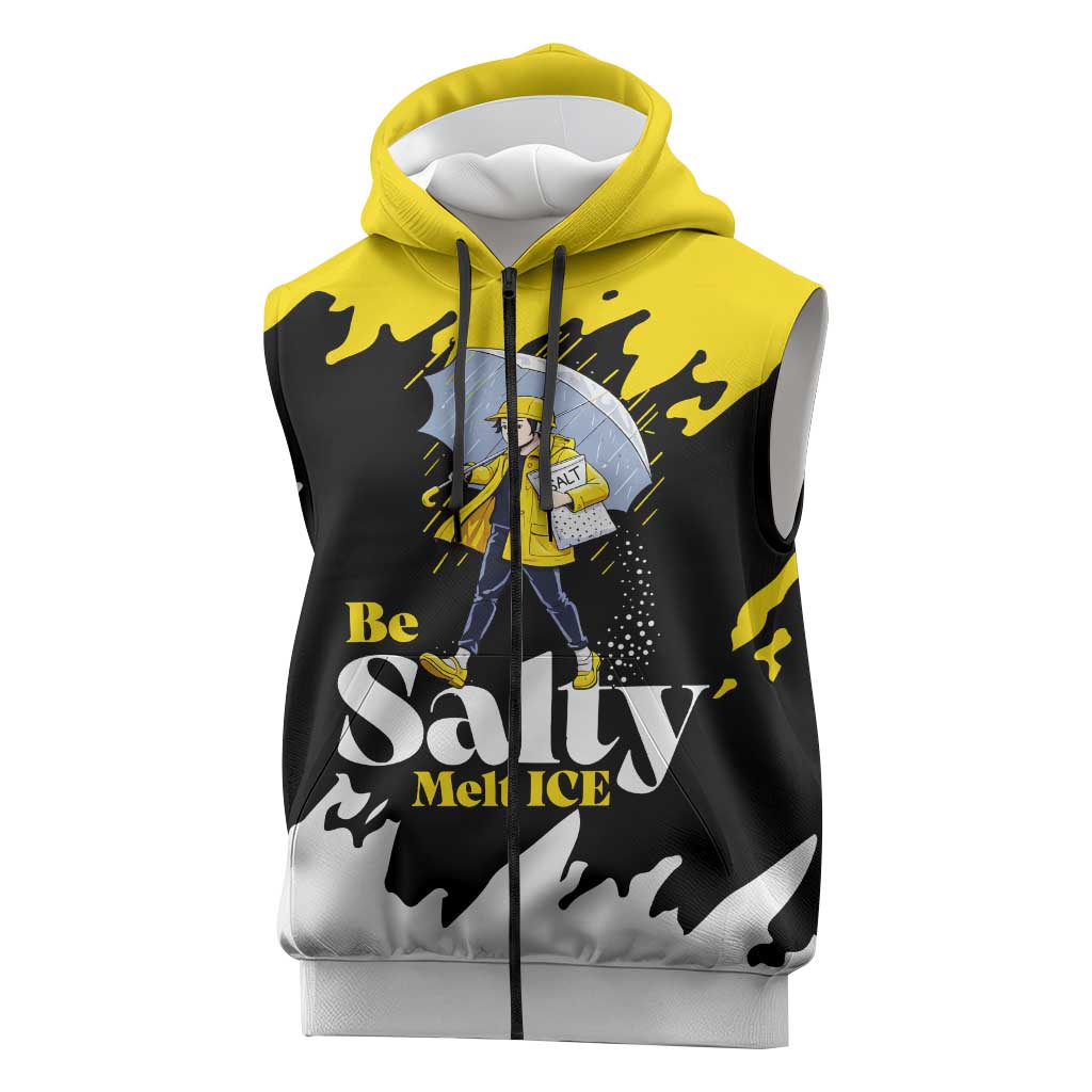 Be Salty Melt Ice Sleeveless Zip Hoodie with Bold Splash Pattern