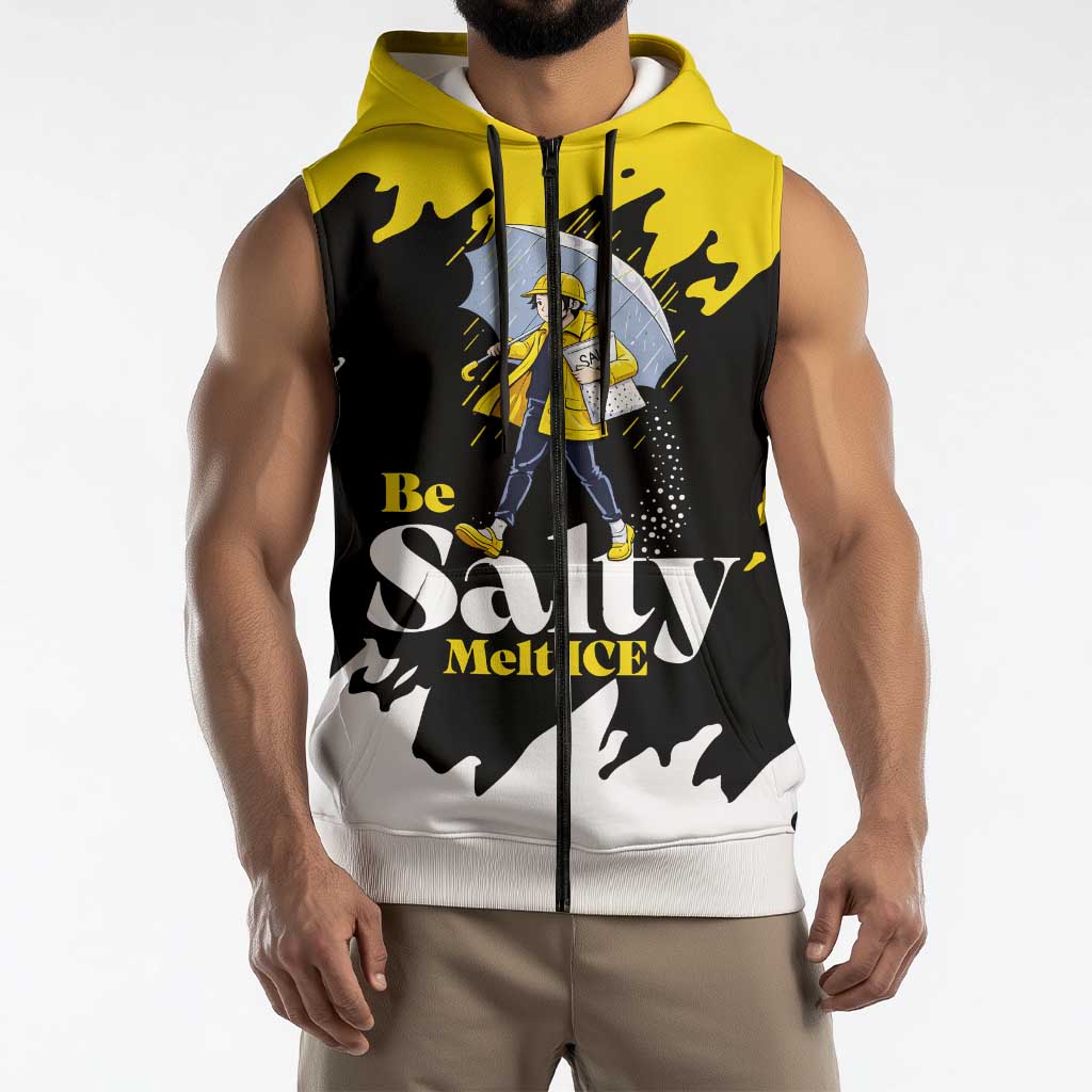 Be Salty Melt Ice Sleeveless Zip Hoodie with Bold Splash Pattern