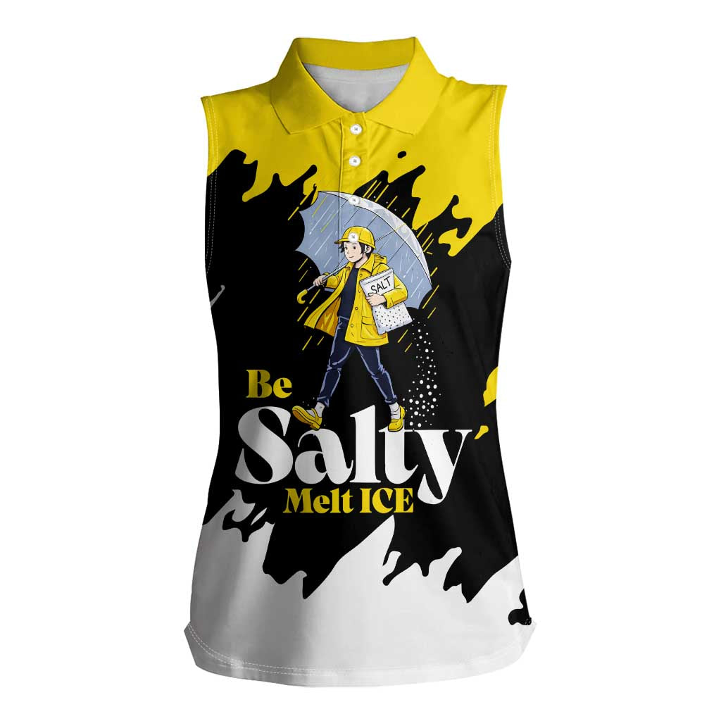 Be Salty Melt Ice Women Sleeveless Polo Shirt with Bold Splash Pattern