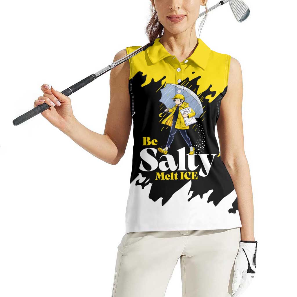 Be Salty Melt Ice Women Sleeveless Polo Shirt with Bold Splash Pattern