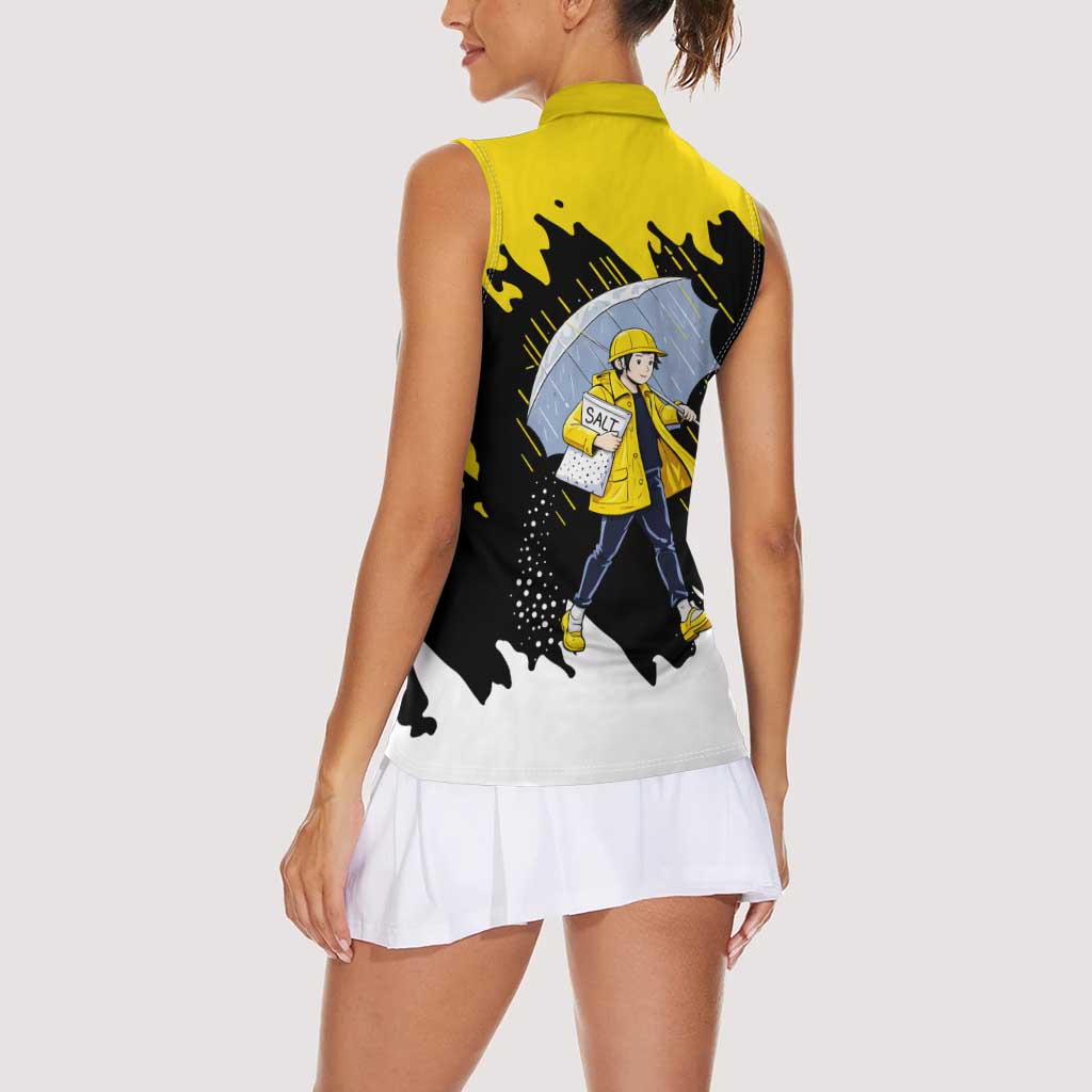 Be Salty Melt Ice Women Sleeveless Polo Shirt with Bold Splash Pattern