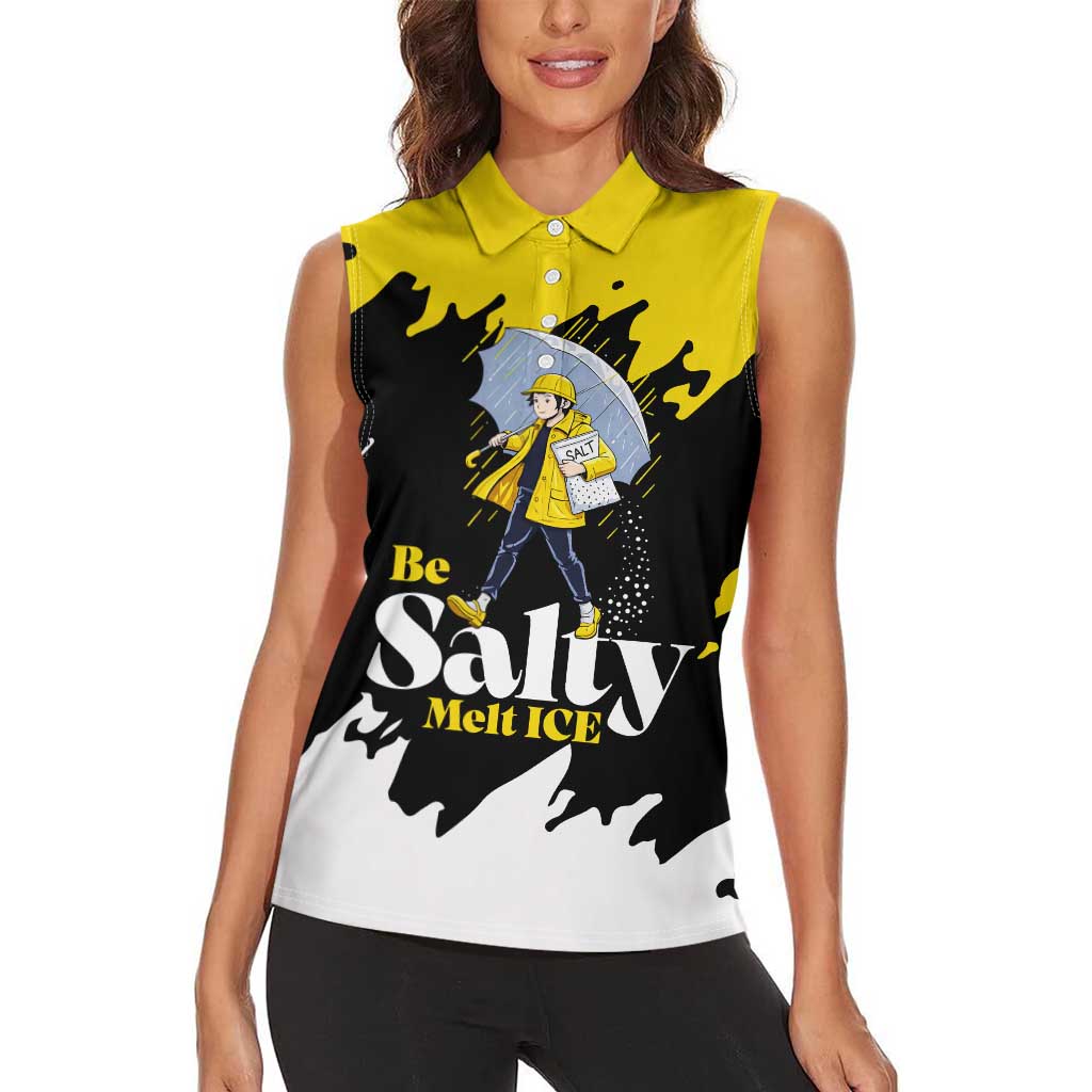 Be Salty Melt Ice Women Sleeveless Polo Shirt with Bold Splash Pattern
