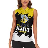 Be Salty Melt Ice Women Sleeveless Polo Shirt with Bold Splash Pattern