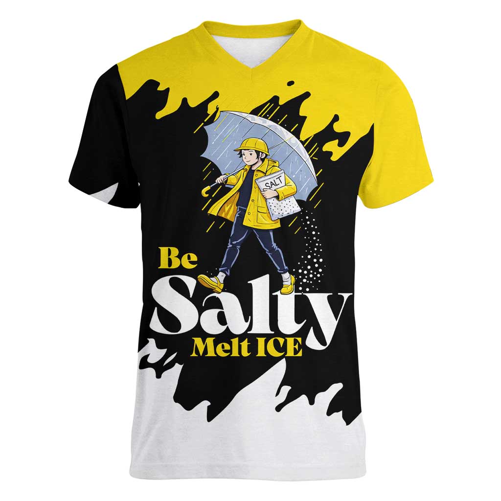 Be Salty Melt Ice Women V-Neck T-Shirt with Bold Splash Pattern