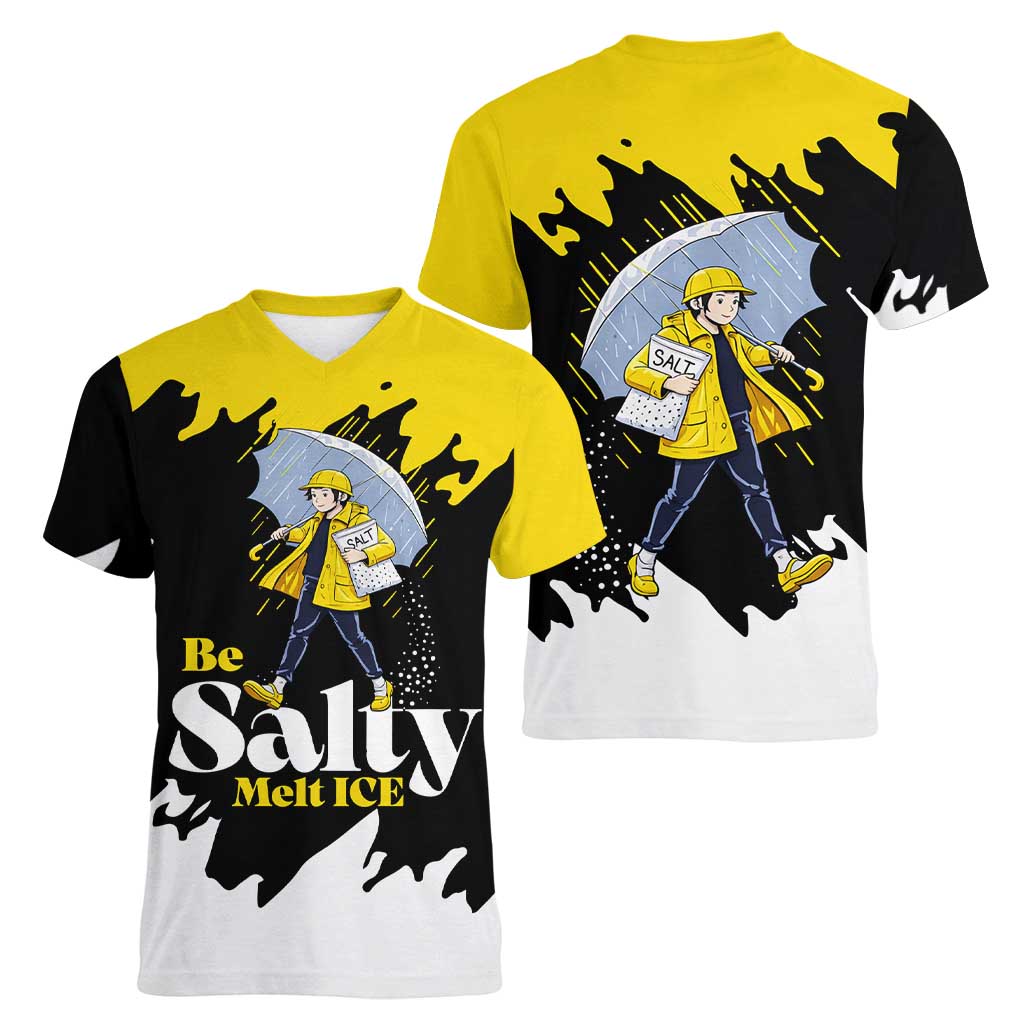 Be Salty Melt Ice Women V-Neck T-Shirt with Bold Splash Pattern