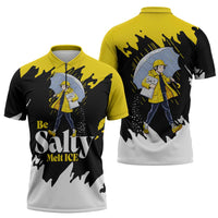 Be Salty Melt Ice Zipper Polo Shirt with Bold Splash Pattern