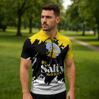 Be Salty Melt Ice Zipper Polo Shirt with Bold Splash Pattern