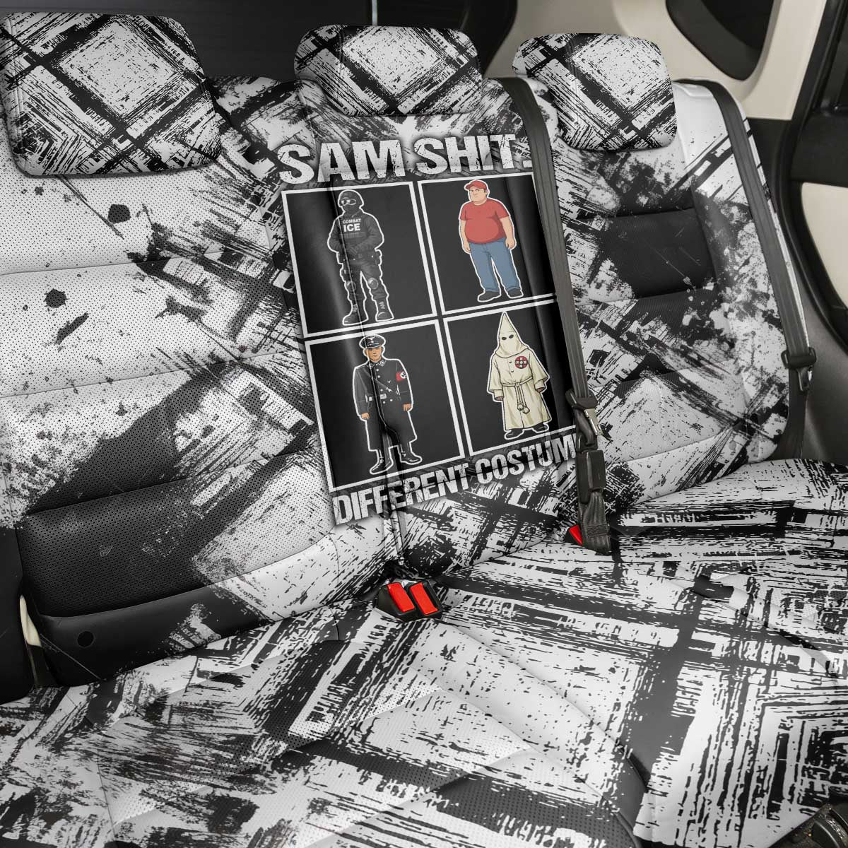 Same Shit Different Costume Back Car Seat Cover Monochrome Gritty Texture