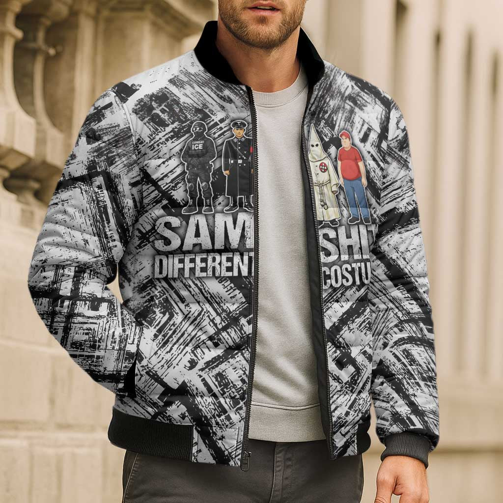 Same Shit Different Costume Bomber Puffer Jacket Monochrome Gritty Texture