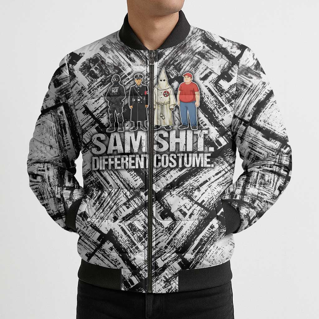 Same Shit Different Costume Bomber Puffer Jacket Monochrome Gritty Texture