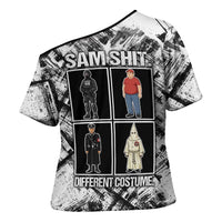 Same Shit Different Costume Cross Shoulder Shirt Monochrome Gritty Texture