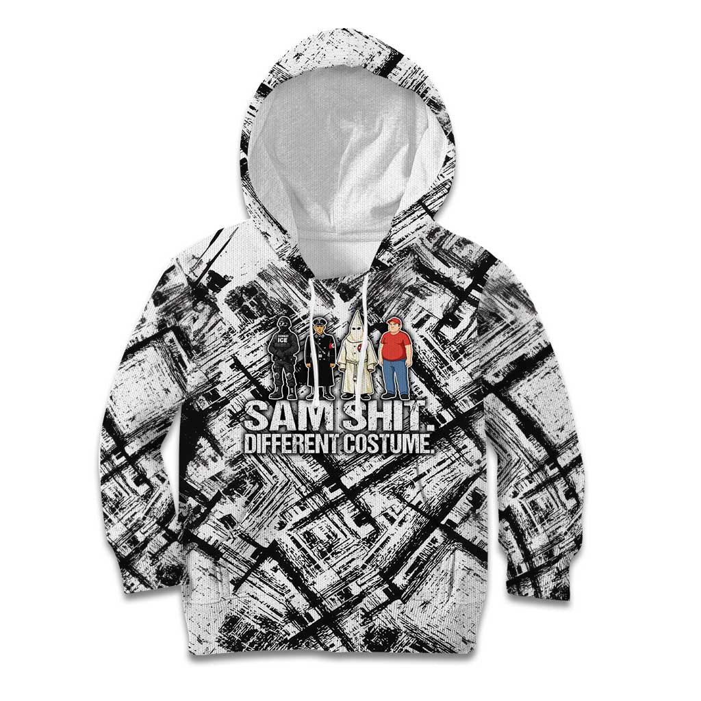 Same Shit Different Costume Kid Hoodie Monochrome Gritty Texture