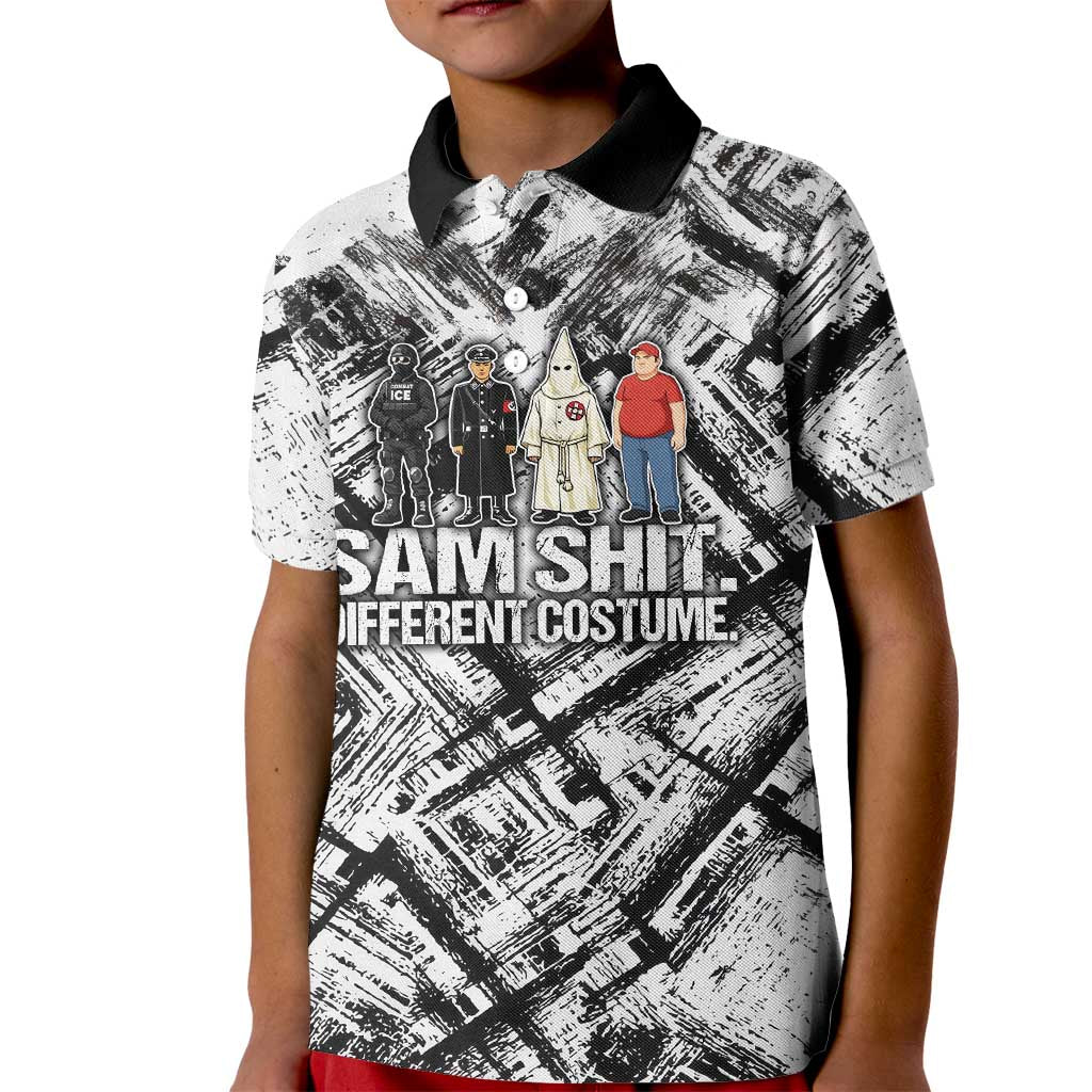 Same Shit Different Costume Kid Polo Shirt Monochrome Gritty Texture