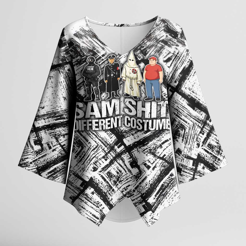 Same Shit Different Costume Kimono Sleeve Blouse Monochrome Gritty Texture