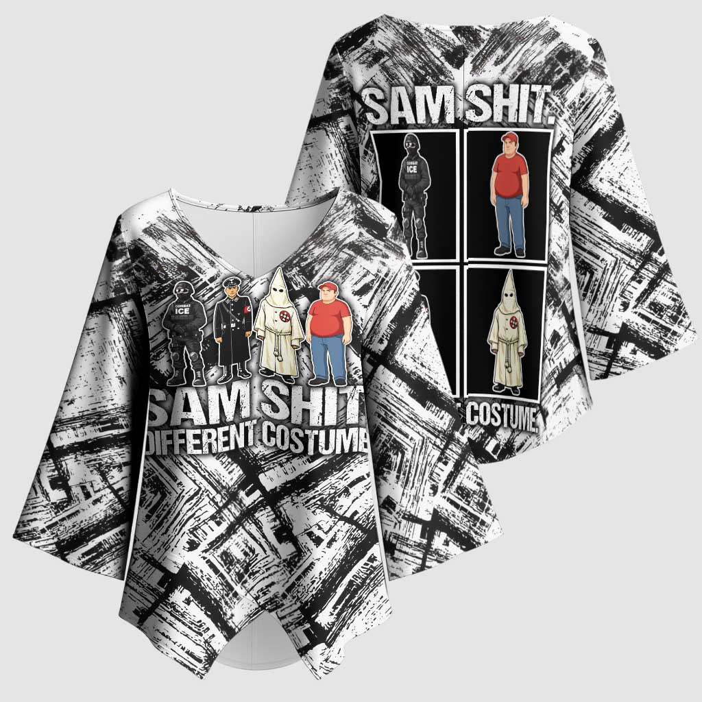 Same Shit Different Costume Kimono Sleeve Blouse Monochrome Gritty Texture