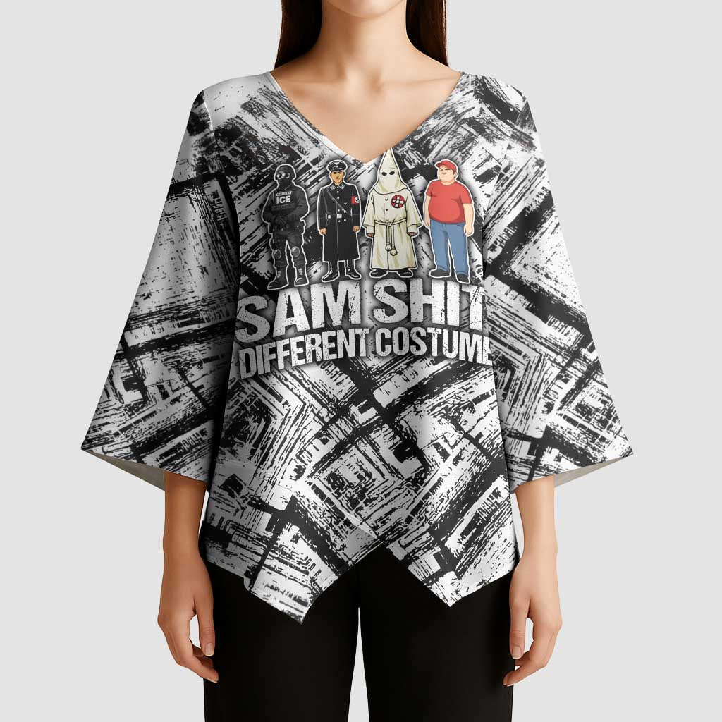 Same Shit Different Costume Kimono Sleeve Blouse Monochrome Gritty Texture