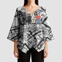 Same Shit Different Costume Kimono Sleeve Blouse Monochrome Gritty Texture