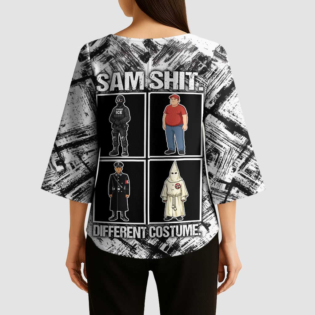 Same Shit Different Costume Kimono Sleeve Blouse Monochrome Gritty Texture