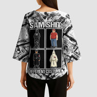 Same Shit Different Costume Kimono Sleeve Blouse Monochrome Gritty Texture