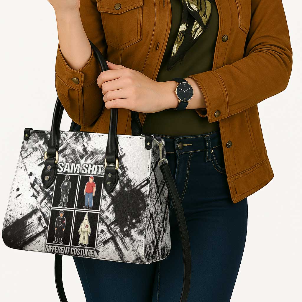 Same Shit Different Costume Leather Bag Monochrome Gritty Texture