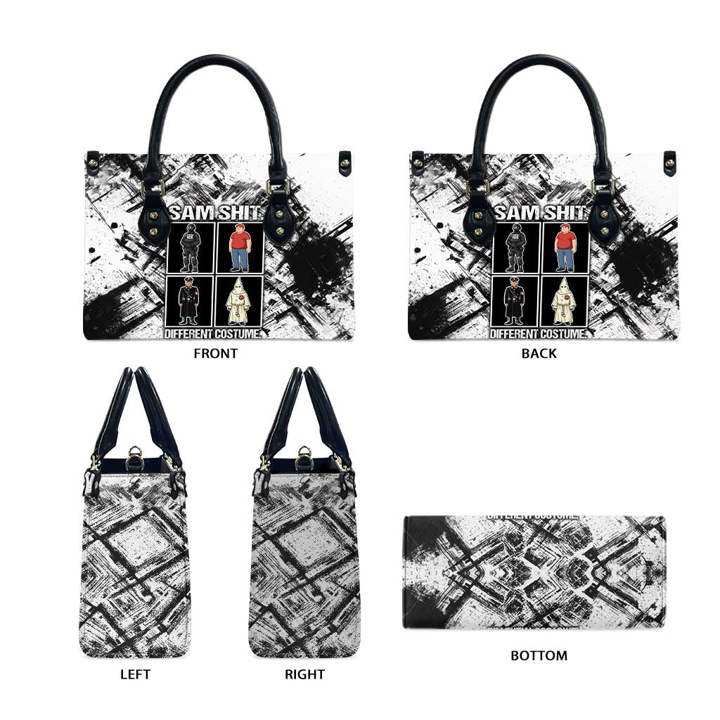 Same Shit Different Costume Leather Bag Monochrome Gritty Texture