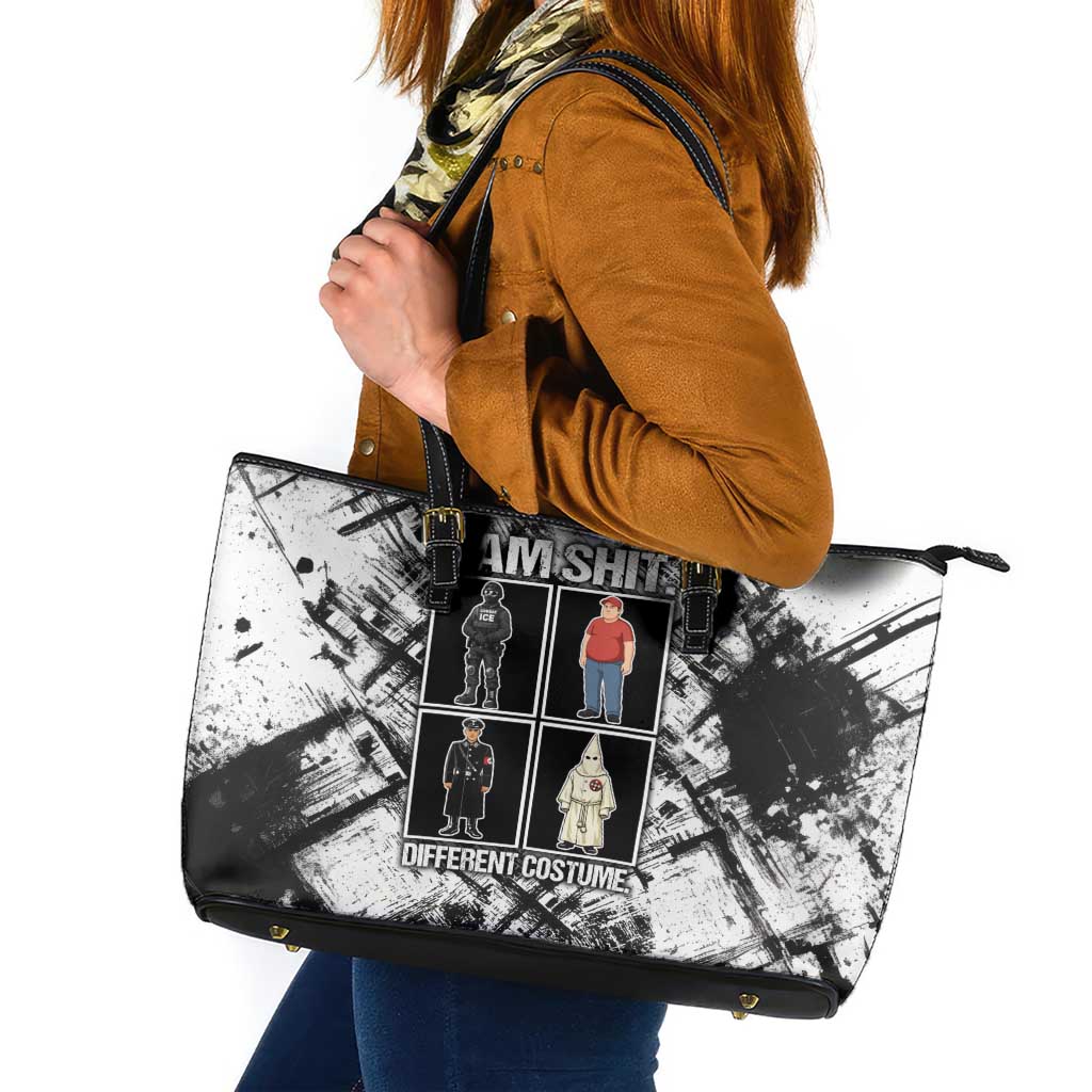 Same Shit Different Costume Leather Tote Bag Monochrome Gritty Texture