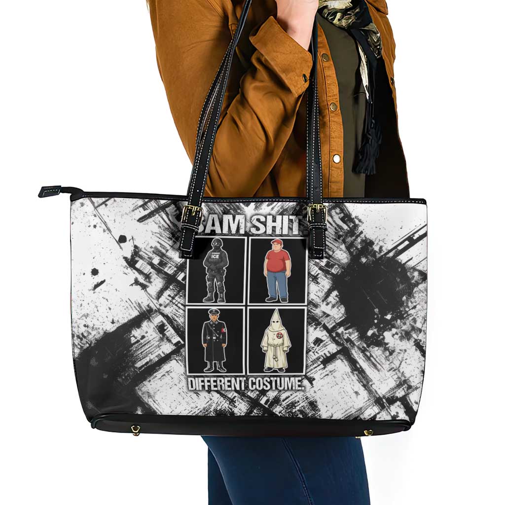 Same Shit Different Costume Leather Tote Bag Monochrome Gritty Texture