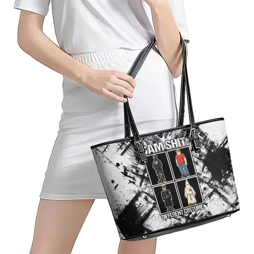 Same Shit Different Costume Leather Tote Bag Monochrome Gritty Texture