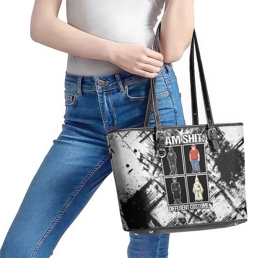Same Shit Different Costume Leather Tote Bag Monochrome Gritty Texture