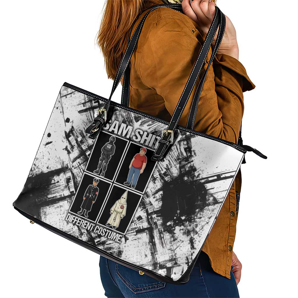 Same Shit Different Costume Leather Tote Bag Monochrome Gritty Texture