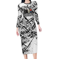 Same Shit Different Costume Long Sleeve Bodycon Dress Monochrome Gritty Texture