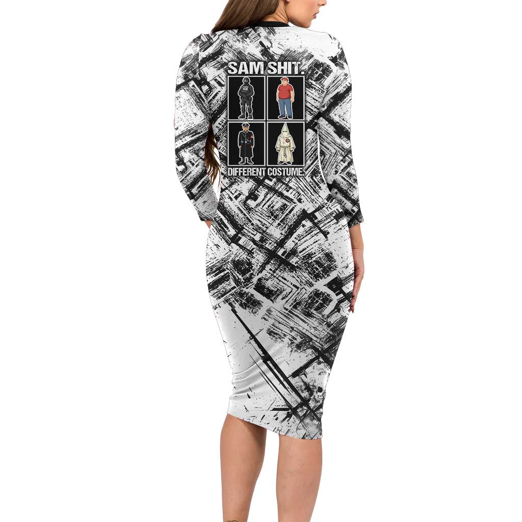 Same Shit Different Costume Long Sleeve Bodycon Dress Monochrome Gritty Texture