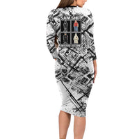 Same Shit Different Costume Long Sleeve Bodycon Dress Monochrome Gritty Texture