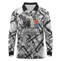 Same Shit Different Costume Long Sleeve Polo Shirt Monochrome Gritty Texture