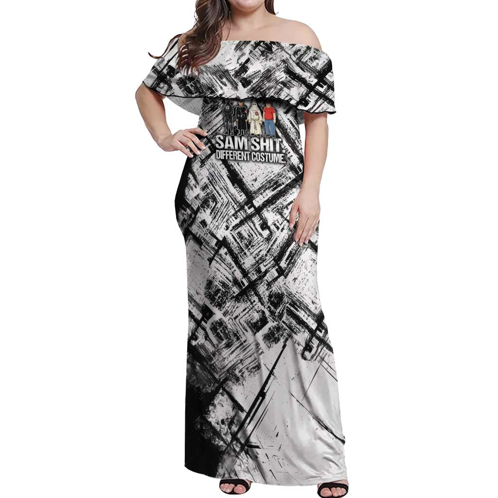 Same Shit Different Costume Off Shoulder Maxi Dress Monochrome Gritty Texture
