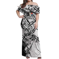 Same Shit Different Costume Off Shoulder Maxi Dress Monochrome Gritty Texture
