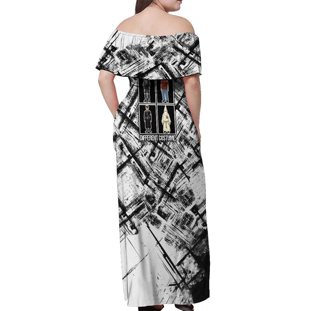 Same Shit Different Costume Off Shoulder Maxi Dress Monochrome Gritty Texture