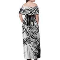 Same Shit Different Costume Off Shoulder Maxi Dress Monochrome Gritty Texture