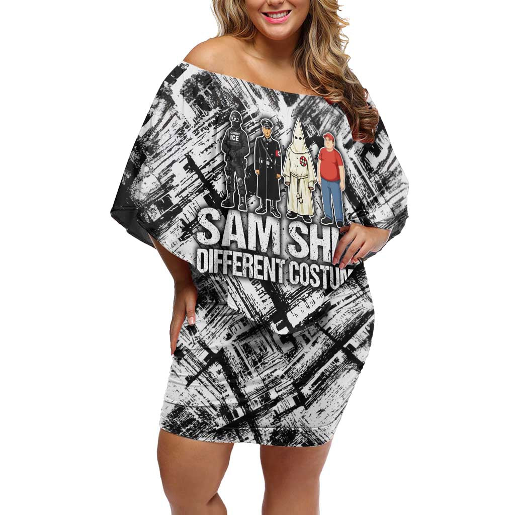 Same Shit Different Costume Off Shoulder Short Dress Monochrome Gritty Texture