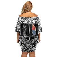 Same Shit Different Costume Off Shoulder Short Dress Monochrome Gritty Texture