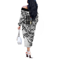 Same Shit Different Costume Off The Shoulder Long Sleeve Dress Monochrome Gritty Texture