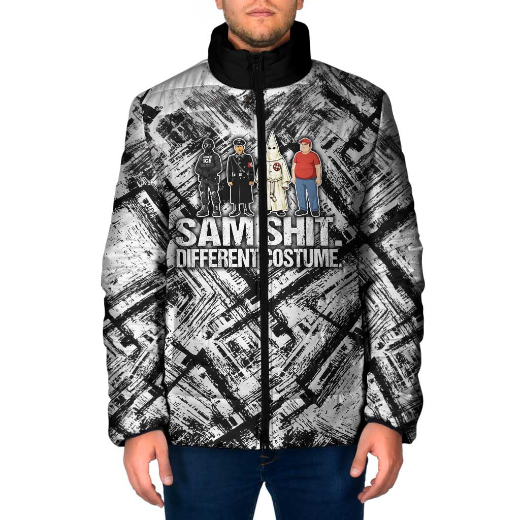 Same Shit Different Costume Padded Jacket Monochrome Gritty Texture