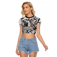 Same Shit Different Costume Raglan Cropped T Shirt Monochrome Gritty Texture