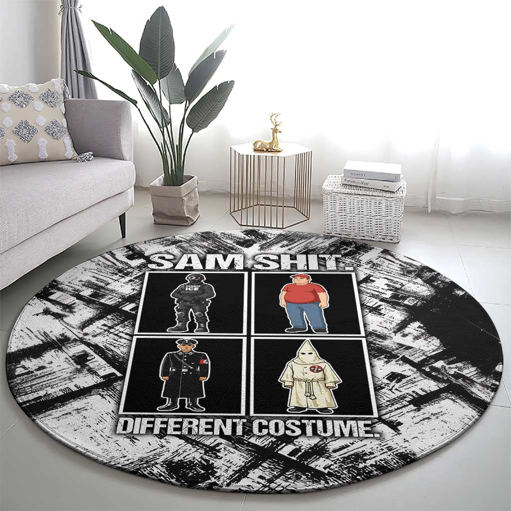 Same Shit Different Costume Round Carpet Monochrome Gritty Texture