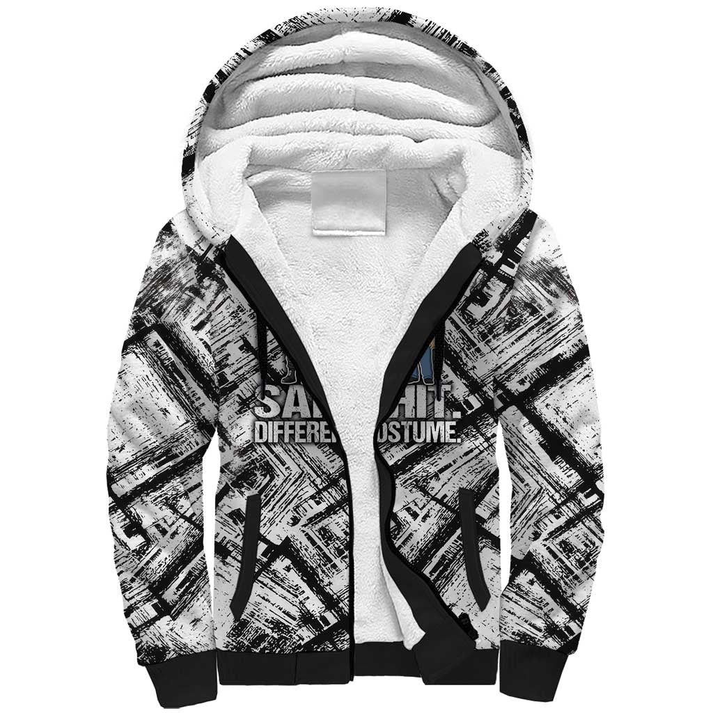 Same Shit Different Costume Sherpa Hoodie Monochrome Gritty Texture
